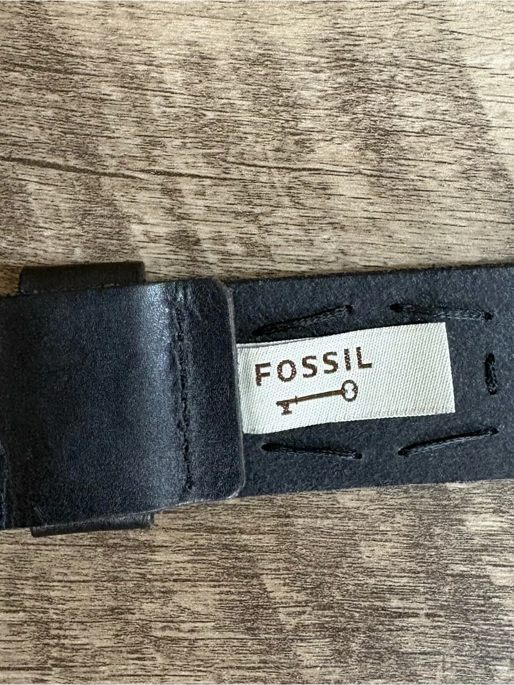 FOSSIL Black Leather SILVER TONE Buckle CASUAL BELT  M